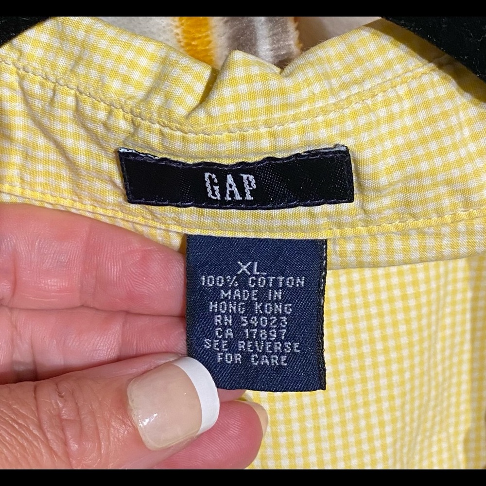 GAP Sz XL-pullover yellow & white gingham top with front pocket - Picture 2 of 5